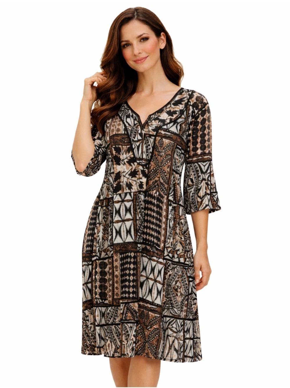 Phases 100% Cotton Tan Black White Airy Sundress